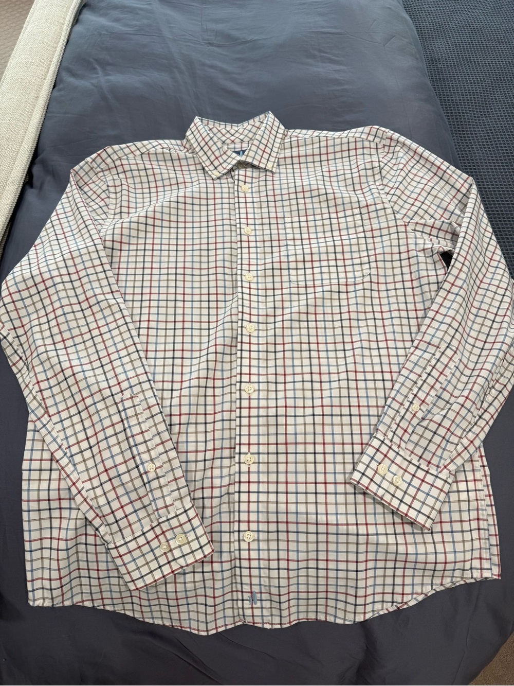 Men's Johnnie-O Classic Check Button-Down Shirt - White with Blue & Red Check